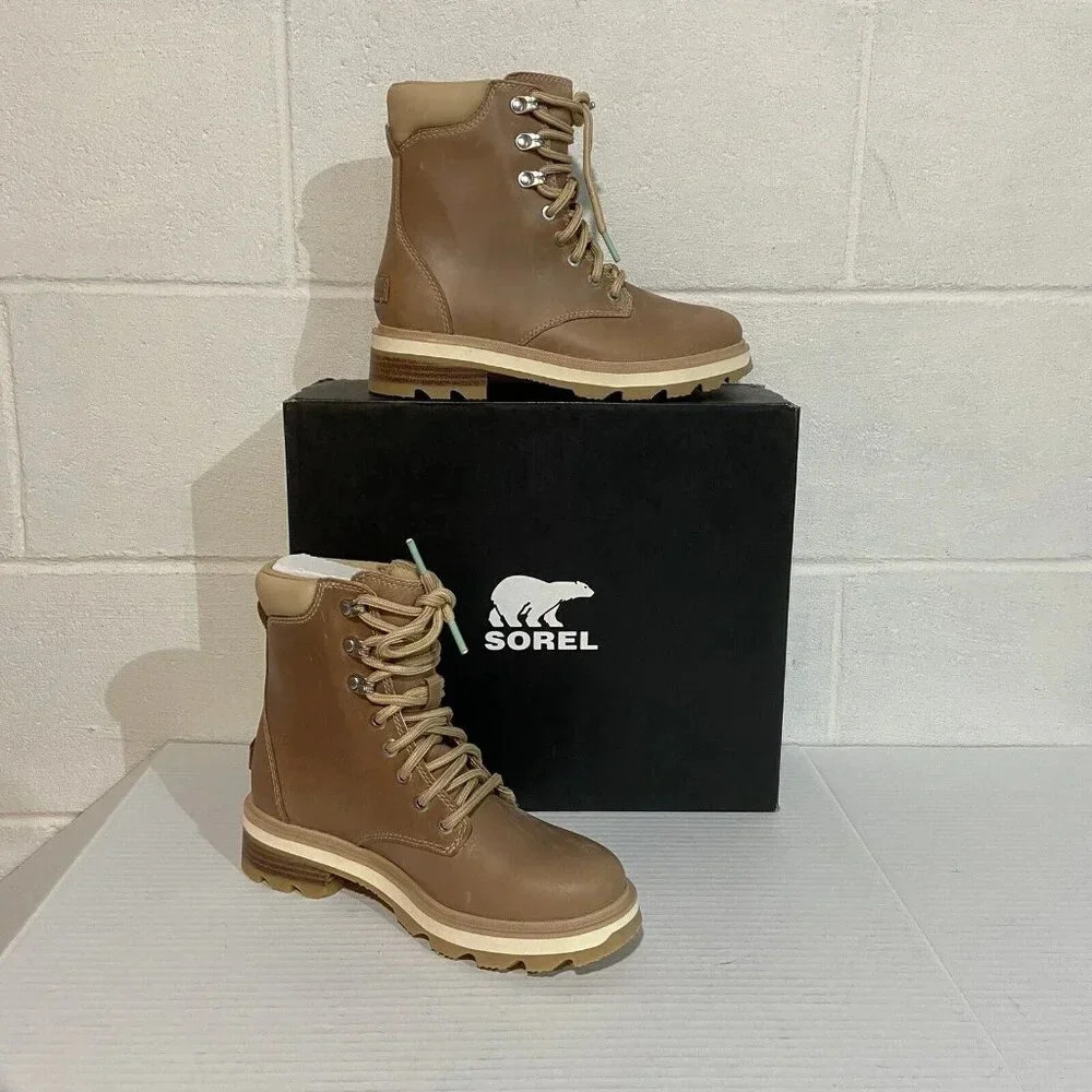 Sorel Women's 6.5‎ Lennox Lace STKD Waterproof Boots Ceramic/Canoe Hiking